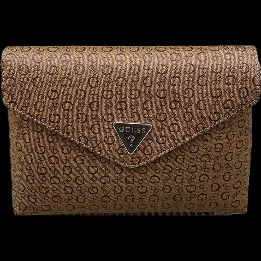 Guess Tan Monogram Envelope Clutch